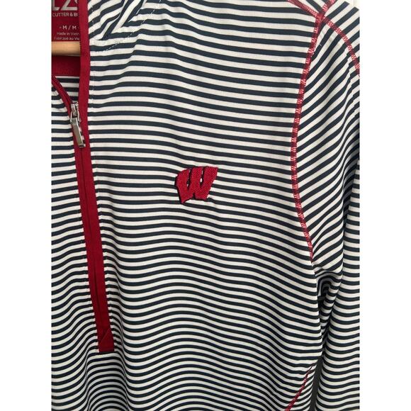 Wisconsin Badgers Cutter & Buck CB DryTec 50+ 1/4 Zip Women's Sz M Striped - Picture 3 of 5